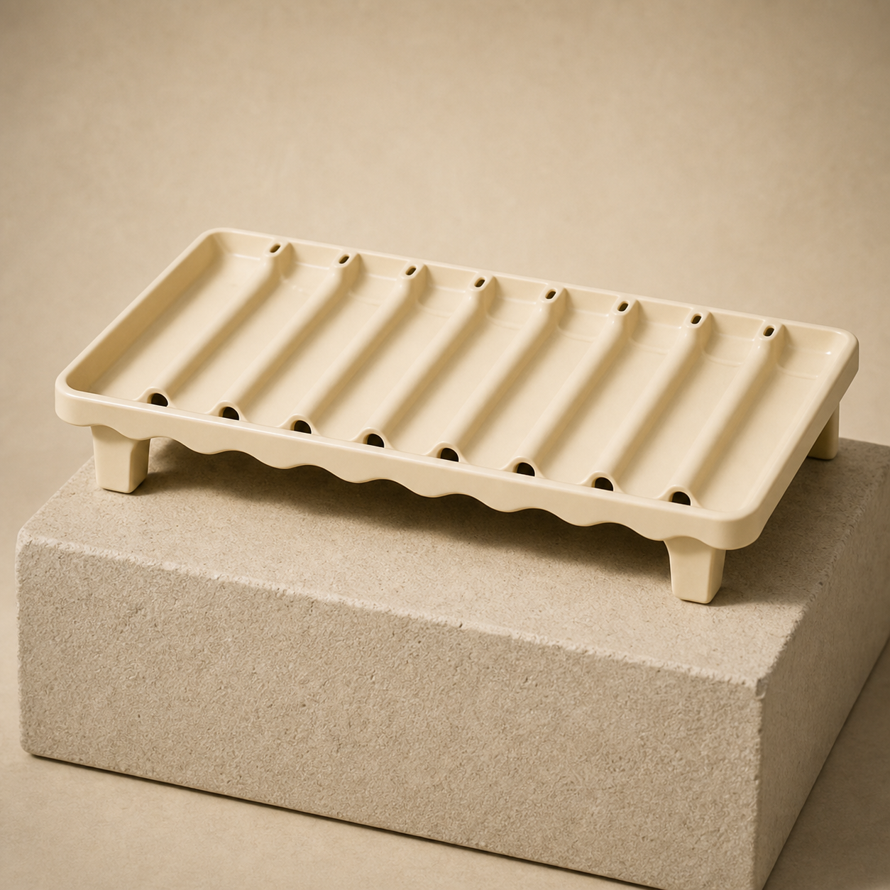 Microwave bacon tray staged as a ridged kitchen object.
