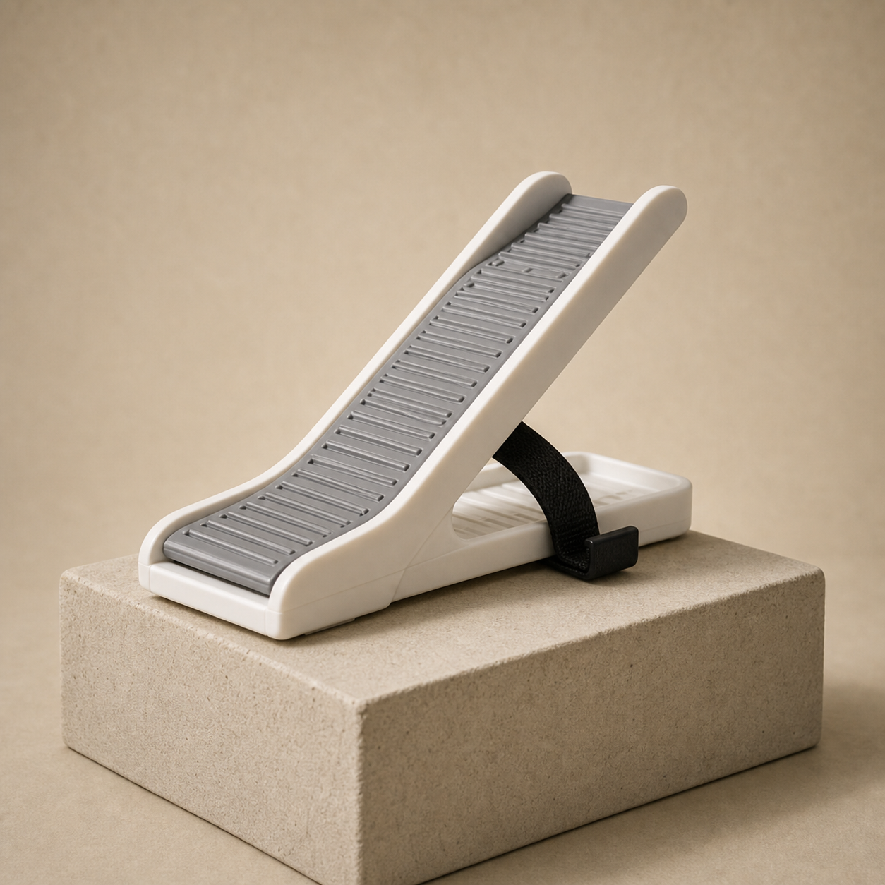 Sock slider ramp staged as a domestic assistance device.