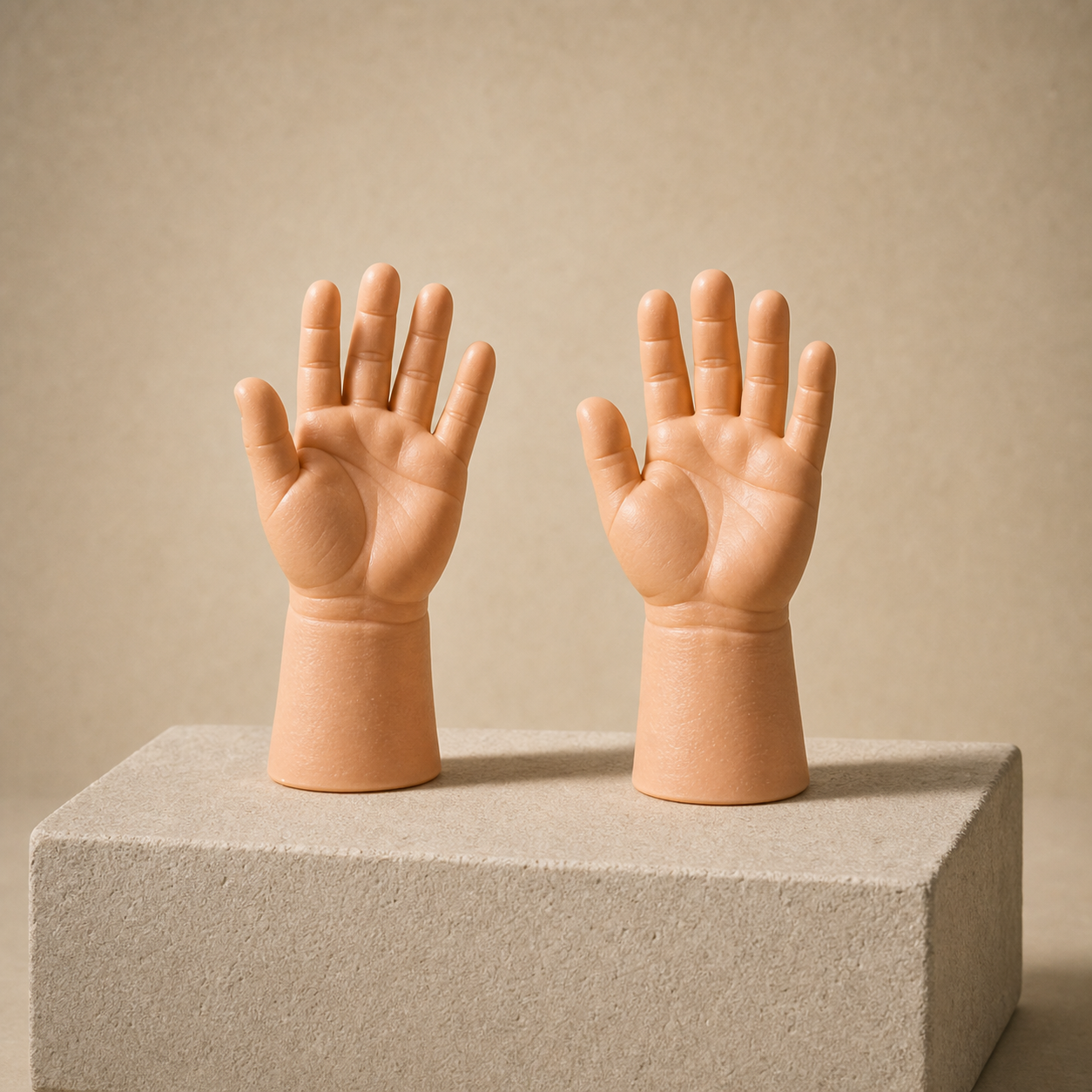 Tiny finger hands presented as miniature gesture tools.