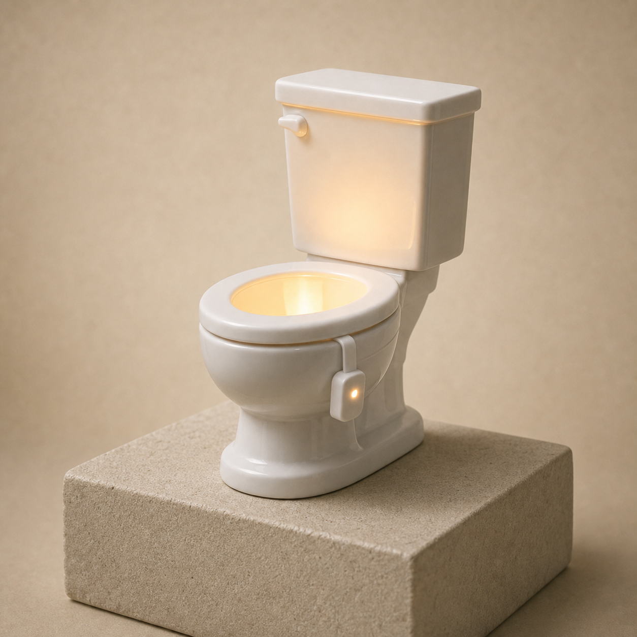Toilet bowl night light displayed as domestic theater lighting.